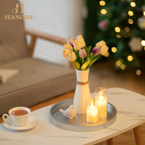 Hanobe Decorative Trays for Coffee Table: Round Sliver Tray for Home Decor - 12" Modern Circle Ottoman Trays for Living Room - Candle Holder Plate for Kitchen Entryway Table - color: Silver