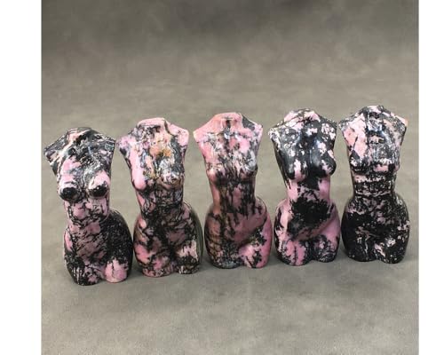 Natural Rhodonite Crystal Female Model Figurine Hand Carved Body Sculpture Statue Gemstone Small Figurine Reiki 3 Inch Home Office Decor Ornaments 100-150 Grams - color: Rhodonite