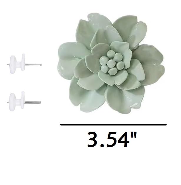 Snow Lotus，3.54" Ceramic Flower Wall Art, Artificial 3D Flower Wall Art, Handmade 3D Wall Art Hanging Sculpture, Porcelain Flower Wall Decoration for Home Office Decor (Light Green) - color: Light Green,Snow Lotus,3.54"