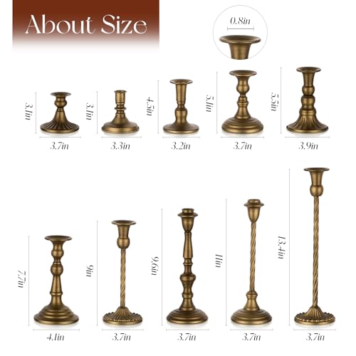 Candeldo Gold Candlestick Candle Holders: Tall Taper Candles Stick Holder Wedding Decor Set of 10 Dinning Table Centerpiece Vintage Metal Candle Stand - color: Vintage Gold