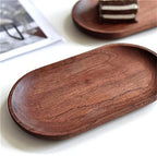 Mini Serving Tray for Jewellery Key Coin Set of 2, Oval Natural Wood Dessert Cup Tray, Small Wooden Cheese Plate, Tableware Decorative Tray (2)