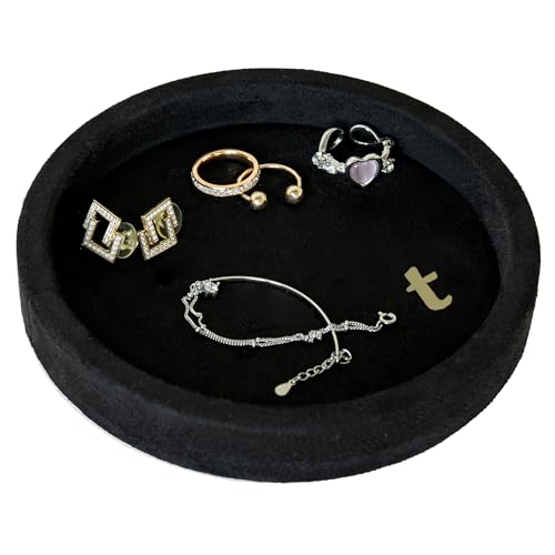 COLLECTIVE HOME - Velvet Jewelry Tray, 6" Monogrammed Jewelry Dish, Smooth Velour Display Dish for Rings, Earrings, Necklaces, Makeup, Personalized Gifts for Women (Black-t) - color: Black-t