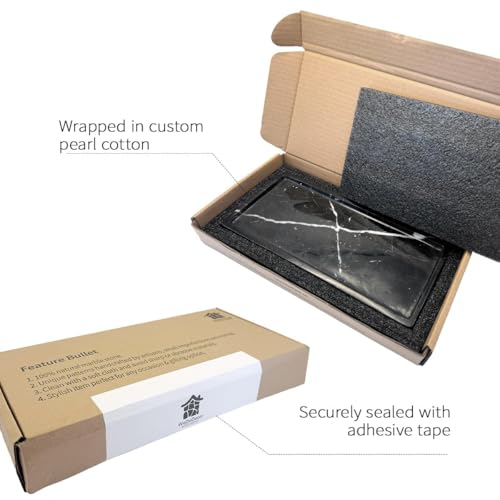 WeDoDecor Luxury Real Black Marble Bathroom Small Tray Vanity Decorative Rectangular Stone Tray for Countertops Dresser Guest Towels Holder Makeup Cologne Organizer for Toilet Tank Bathroom Accessory