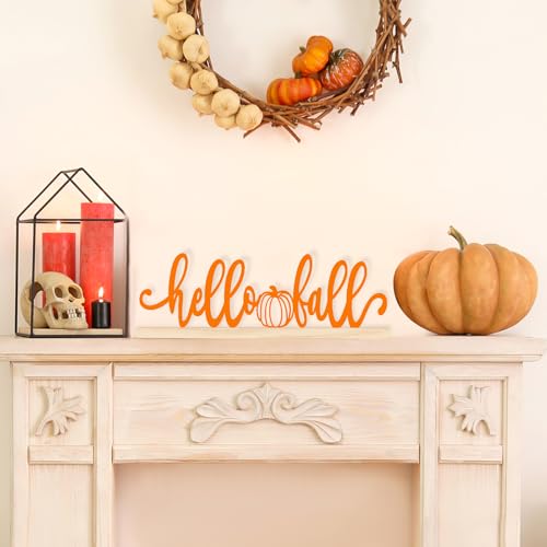 COCHIE Metal Hello Fall Sign, Orange Fall Decorations for Home, Office, Shelf, Mantel, Indoor, Autumn Decoration, Pumpkin Decor (Autumn B) - style: Autumn B