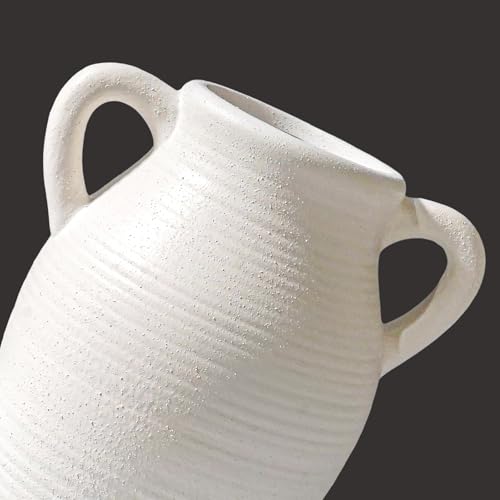 Sunddo White Ceramic Vase for Home Decor, 8 inch Farmhouse Flower Vase with 2 Handles, Rustic Boho Pottery for Room Decor Aesthetic, Bathroom Table Fireplace Decorative - color: Rustic White - 8, size: 8 Inch