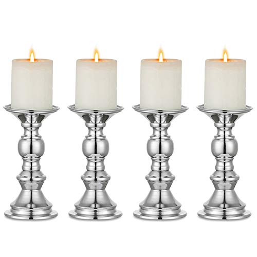 Nuptio Silver Pillar Candle Holders, Wedding Centerpieces Metal Candle Holder for 2 inches Candles Stand Decoration Ideal for Weddings Special Events Parties Living Room, 4 Pcs - color: Silver, size: 4 Pcs