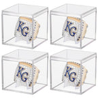 4 Pack Championship Ring Display Case Clear Acrylic Ring Case Display Box for Sports Baseball Softball Football Basketball Single Ring Coin Holder Stand, 2.16 Inch - size: 4 Pack