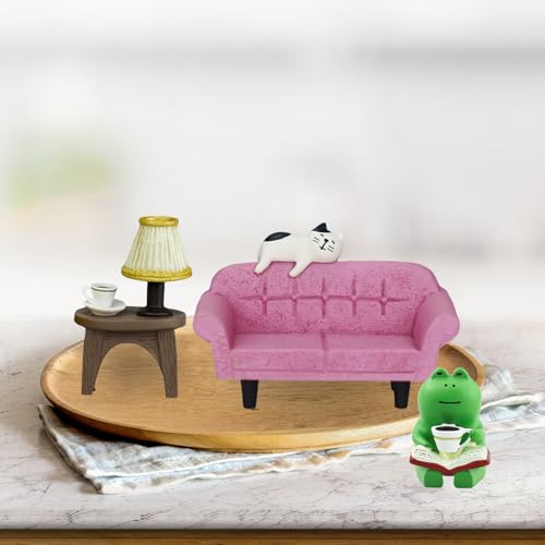 Mevodeata Cute Mini Frog Figurine with Small Sofa and Lamp Table Resin Figure for Office Home Decor for Frog Lovers (Pink Sofa) - color: Long Sofa-pink