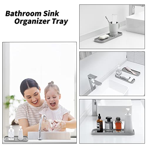 MicoYang Silicone Kitchen Sink Organizer Tray for Multiple Usage,Eco-Friendly Sponges Holder for Kitchen Bathroom Counter or Sink,Dish Soap Dispenser,Scrubber,Bottle,Cup (Grey, 12"×4") - color: Gray, size: 12" x 4" x 0.7"
