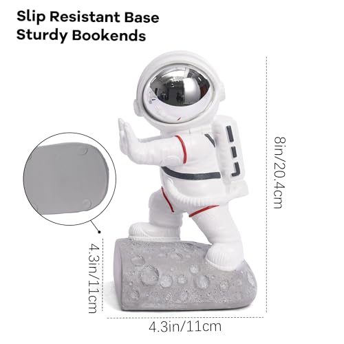 Space Theme Bookends - Astronaut Kids Book Stoppers, Heavy Duty Resin Bookends for Shelves (D-Silver Color) - color: Astronaut D-silver