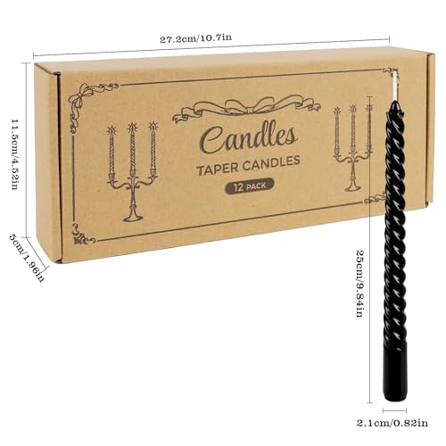 12-Pack 10' Tall Black Spiral Taper Candle Set - Dripless, Smokeless for Halloween&Christmas, Unscented Candlesticks, Dripelss Tapered Candles for Table Rituals,Memorial Prayer Wiccan Rituals. - color: 12Pack-Spiral Black-10inch