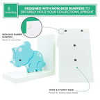 Decorably Dinosaur Book Ends for Shelves - 2-Piece Non-Skid Wooden Decorative Kids Bookends for Boys and Girls Room, Baby's Nursery, Classroom Decor - style: Baby Blue & Green