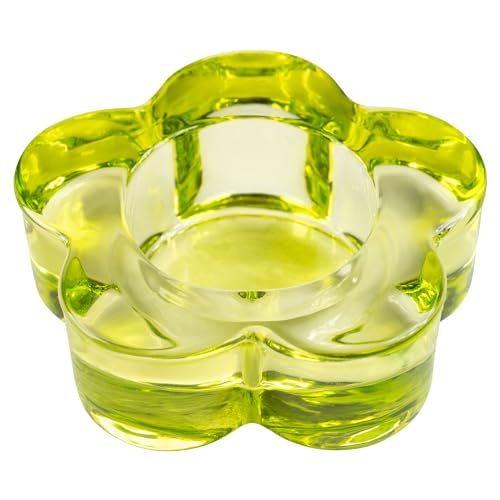 Karma Glass Flower Tealight Holder - Chunky Glass Candle Holder for Home & Party Decor, Wedding Table Centerpiece in Teal - color: Lime