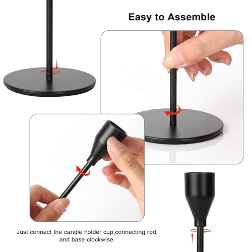 Matte Black Candle Holders Set of 3 for Taper Candles, Decorative Candlestick Holder for Wedding, Dinning, Party, Fits 3/4 inch Thick Candle&Led Candles (Metal Candle Stand) - color: Matte Black