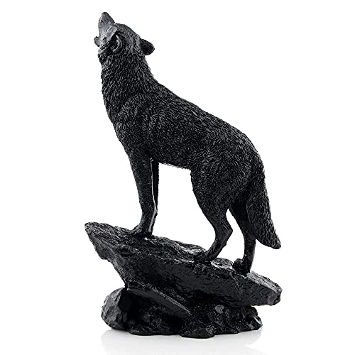 Black Wolf Sculpture Wildlife Howling Wolf Statue and Figurine - color: Black001