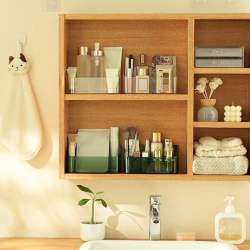 SUNFICON Makeup Tray Holder Organizer Cosmetic Display Case Tabletop Desktop Vanity Countertop Bathroom Wall Cabinet Medicine Storage Box 9 Dividers 2 Removable for Womens Ladies Girls Crystal Green - color: Green