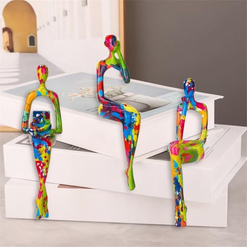 3Pcs Graffiti Thinker Statue Accents Reading Women Sculptures, Modern Aesthetic Figurine Decoration, Abstract Art Ornament,Suitable for Home Living Room Office Shelf Table Desk Bookshelf Décor - color: Graffiti a