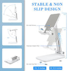 Cell Phone Stand, Adjustable Angle and Height Cell Phone Holder for Desk, Foldable and Portable, Anti-Slip Silicone Pad, Compatible with All Mobile Phones and 4-8 Inch Devices (White&White) - color: White&White