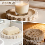 Travertine Jewelry Dish, 5.9 in Small Scallop Edge Stone Tray, Beige Round Marble Pattern Perfume Tray for Women, Decorative Storage Plate for Bathroom, Kitchen, Dresser