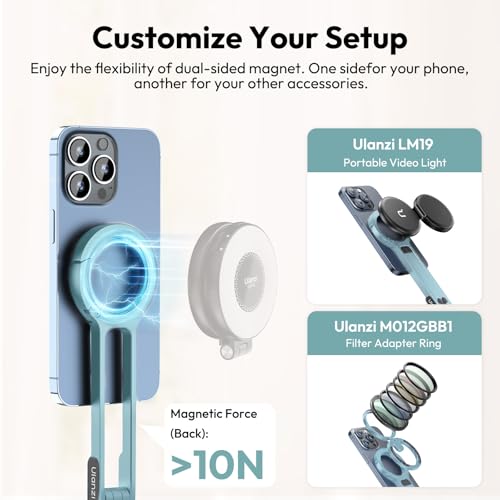 ULANZI MA30 Magnetic Phone Tripod Stand for iPhone, Aluminium Maglock Smartphone Mini Tripod Pocket Cell Phone Stand Strong Magnet Compatible with iPhone 17 16 15 14 13 12 Series, Mint Green - color: Mint Green