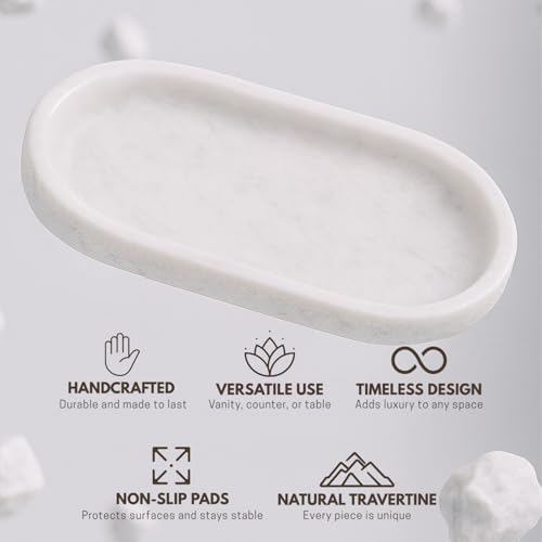 Handcrafted Marble Tray – Bathroom Counter Organizer, Jewelry Tray, Perfume Organizer & Decorative Tray for Vanity Accessories, Coffee Table Decor & Bathroom Countertop (Oval, Mugla White) - color: Mugla White, size: 11.8" x 5.9" x 0.8"