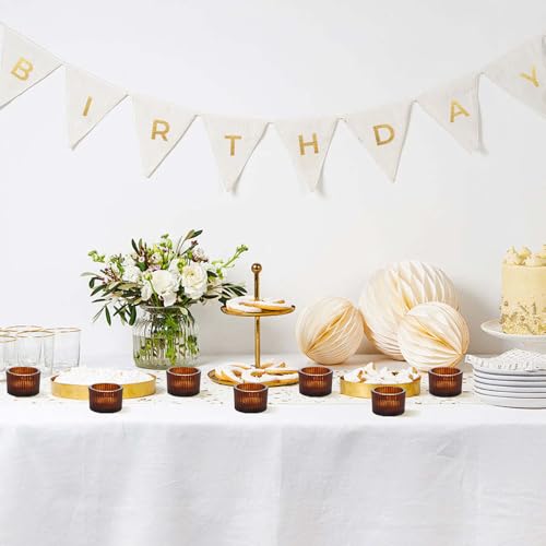 20pcs Assorted Votive Candle Holders for Tea Light Candles, Amber Glass Tea Light Candle Holders Set, Decorative Ribbed Tealight Holder for Wedding Table Decor, Dining Room, Valentine's Day, Birthday - color: Amber