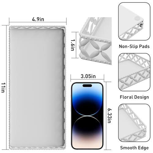 Bathroom Vanity Tray - Small Rectangle Decorative Tray - 11 Inch White Perfume Makeup Tray for Bathroom Counter - color: Rectangle Floral-white