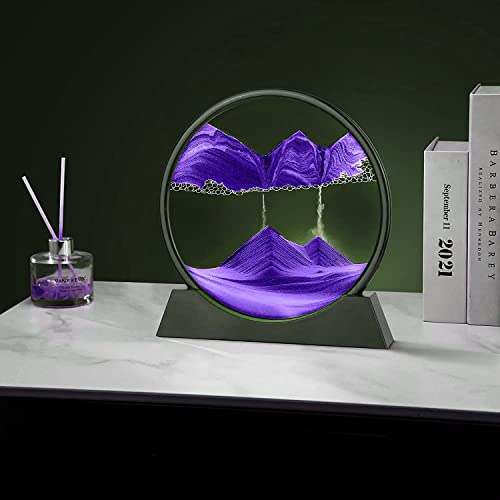 rysnwsu 3D Dynamic Sand Art Liquid Motion, Moving Sand Art Picture Round Glass 3D Deep Sea Sandscape in Motion Display Flowing Sand Painting Relaxing Desk Toys (Purple, 12'') - color: Purple, size: 12''