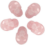mookaitedecor 1 Inch Rose Quartz Crystal Skull Sculpture Set of 5, Hand Carved Gemstone Statue Figurine Collectible Healing Reiki - color: Pink
