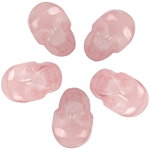 mookaitedecor 1 Inch Rose Quartz Crystal Skull Sculpture Set of 5, Hand Carved Gemstone Statue Figurine Collectible Healing Reiki - color: Pink