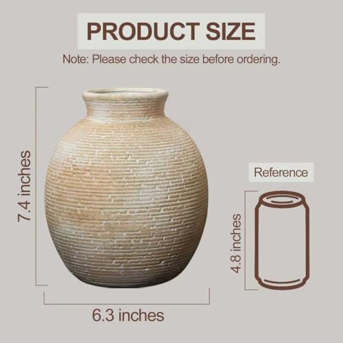 Ceramic Flower Vase for Home Decor, Rustic Farmhouse Vintage Retro Vase for Living Room, Kitchen, Bedroom, Decoration for House, Bookshelf, Dining Table, Office, Gift(7.4 inch) - color: Retro and Rustic-7.4"