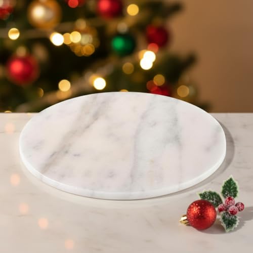 Handcrafted Marble Tray – Bathroom Counter Organizer, Jewelry Tray, Perfume Organizer & Decorative Tray for Vanity Accessories, Coffee Table Decor & Bathroom Countertop (Round, Mugla White) - color: Mugla White, size: 11.8"
