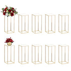 Nuptio Wedding Centerpieces Gold Vases: 10 Pcs 23⅝ inch Tall Flower Stand Metal Floor Vase Column Geometric Centerpiece Stands Rectangular Display Rack for Weddings Party Decoration - size: 23⅝" H x 10 Pcs