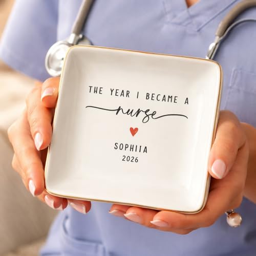 LullabyMall Luxury Custom Nurse Ring Dish, Personalized New Nurse Gift for Women, Nursing Medical School Graduation Gift, RN Gifts, Nurse Appreciation Gift 2 - color: Scalloped