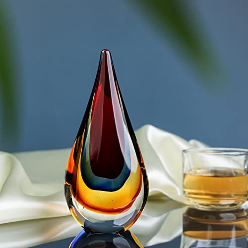 Yao Yuan Hand-Blown Glass Decor - Murano-Style Glass Statue and Figurine, Red - color: Red