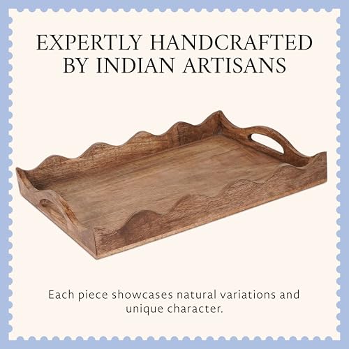 Mela Artisans Ottoman Wooden Serving Tray | Large, Scallop | Decorative Mango Wood | Serve Breakfast, Other Foods, Coffee and Tea | Rustic Home Decor | 16" x 12” x 2.5”