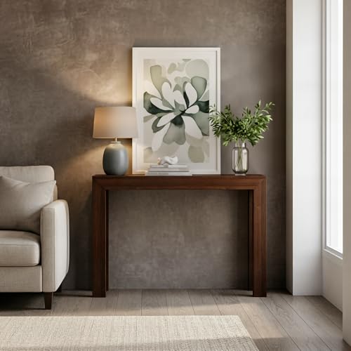 Plank+Beam Modern 46 Inch Console Table, Solid Pine Wood Entryway Table, Narrow Sofa Table for Hallway or Living Room, Walnut - color: Walnut, size: 46 Inch