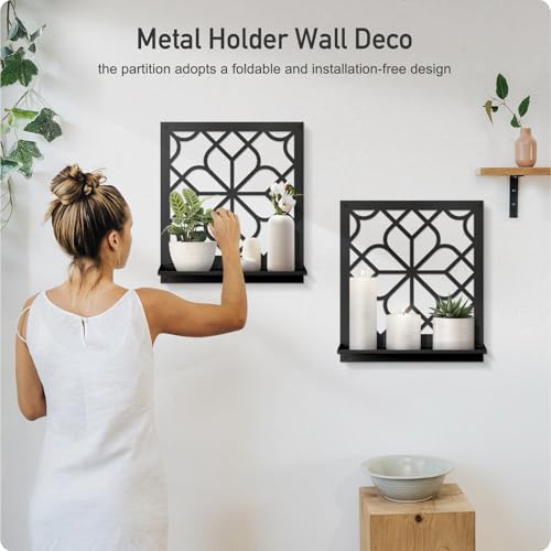 Black Metal Wall Candle Holder Set of 2, Minimalist Rustic Aesthetics Wall Art Decor for Living Room Bedroom Bathroom (11.8 x 13 in) - color: Black- Classical