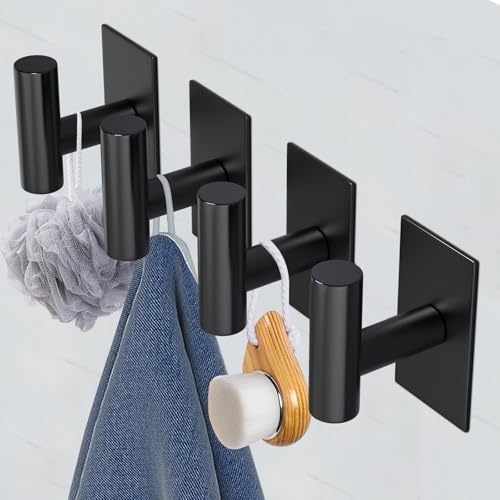VAEHOLD Wall Towel Hooks, Heavy Duty Sticky Holder Waterproof Towel Hooks for Hanging Coat, Clothes, Closet Hook Wall Mount for Kitchen (Black, 6 Pack) - color: Black, size: 6 Pack