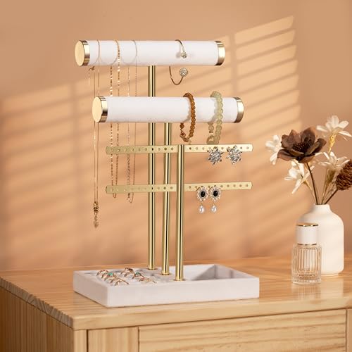 bussdis 3 Tier Bracelet Holder Display - Detachable T Bar White Velvet Bracelet Holder, Jewelry Holder Organizer for Bracelet, Necklace, Earrings, Rings - color: White, size: Standard