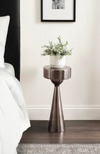 Kate and Laurel Solbrett Modern Sophisticated Metal Drink Table, 10 x 10 x 22, Gunmetal, Contemporary Mini Pedestal Table with Unique Sculptural Design for Use as Indoor Plant Stand - color: Pewter