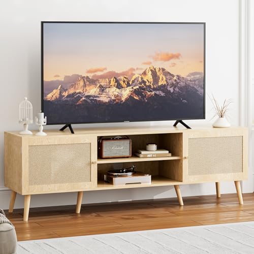 TV Stand for TVs up to 60 Inch, Modern Entertainment Center with Storage, Media Console Table with 2 Cabinets & Shelves, Wooden TV Stand for Living Room Bedroom, Natural - color: Natural