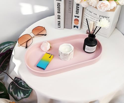 Pink Small Tray (11.8 inch), Oval Tray for Kitchen Counter, Bathtub Bathroom Vanity Items, Countertop Organizer, Coffee Accessory, Bar, Serving Seasoning, Salt and Pepper, Soap, Perfume. - color: Pink, size: 11.8" x 5.9" x 1.2"