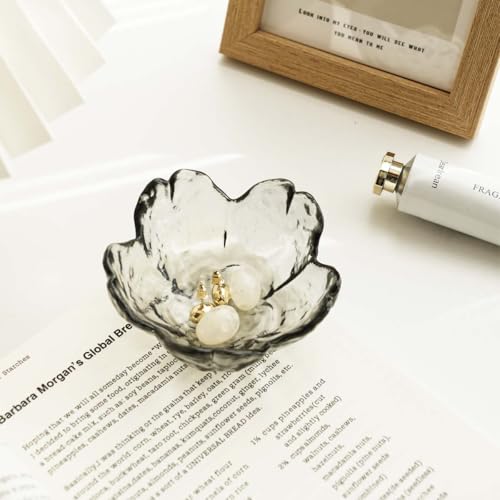 Grey Flower Jewelry Ring Dish Tray,Decorative Glass Trinket Dish,Room Decor Aesthetic, Modern Accent Tray for Vanity (Grey) - color: Grey