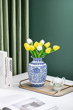 Blue Vase, Chinoiserie Vase, Ginger Jar Vase for Home Decor, Blue and White Porcelain Decor,9 "H - size: BlueA 9"H