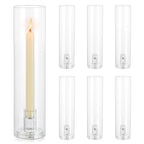 Glass Hurricane Candle Holder: 11.8" Tall Candlestick Holder Bulk with Cylinder Windproof Cover Set of 6 Clear Taper Candle Holders for Wedding Party Birthday Christmas Decor - size: 11.8" H - 6 Pcs