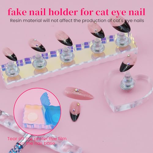 Nail Stand For Press On Acrylic Strong Magnetic Nail Holder Kit For Painting Nails Tip Arts Display With 200PCS Double-Sided Tape And 1 Heart Shaped Acrylic Magnetic Presson Stand Aurora - color: Aurora, size: Medium