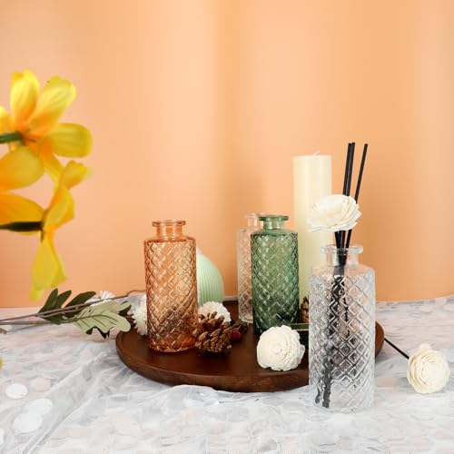 Glass Bud Vase, Green, Small Flower Vase, Set of 6, Simple and Solid, Aromatherapy Bottle, for Lady, Classy Gift for Mother's Day, Birthday, or Wedding, - color: Green