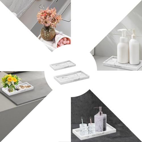 2 Packs Silicone Bathroom Vanity Tray Large 11.8" ＆ Small 7.8" Set - Rectangle Shatterproof Flexible Bathroom Tray for Soap Dispenser, Tissues, Candles, Towel, Plant, Perfume Key - color: White 11.8" & 7.8"