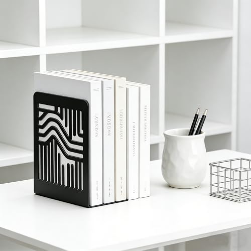 Book Ends to Hold Books, Metal Bookend, Modern Geometric Bookends for Heavy Books, Decorative Book Holder with Flexible Note Slots, Non-Skid Book Stopper for Desk & Shelves (1 Pair) - color: Type-2